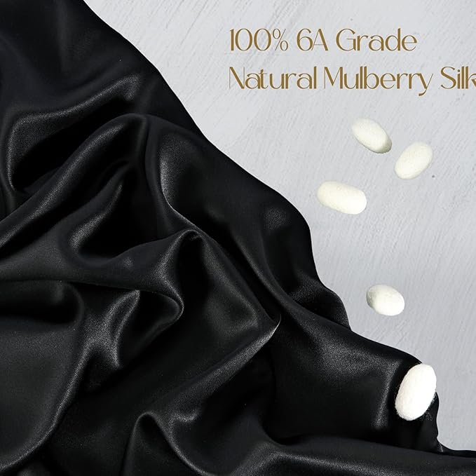 ZIMASILK 100% Pure Mulberry Silk Pillowcase for Hair and Skin Health,Soft and Smooth,Both Sides Premium Grade 6A Silk,600 Thread Count,with Hidden Zipper,1pc(Standard 20''x26'',Black)