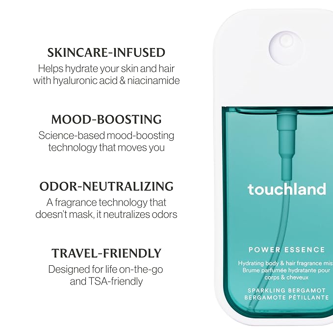 Touchland Hydrating Body & Hair Fragrance Mist, Sparkling Bergamot, 2 FL. OZ. Travel Size Body Spray