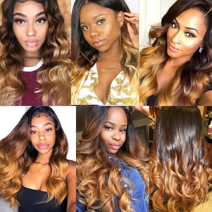 Ombre Human Hair Bundles Blonde Body Wave Bundle Niegmeag Virgin Soft and Silky Hair 3 Bundles 26 28 30 Inch Double Weft Honey Blonde Body Wave Bundle Hair Weave