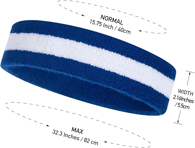ONUPGO Sweatband Headbands for Men & Women -12PCS Sports Headbands Moisture Wicking Athletic Cotton Terry Cloth Headband for Tennis,Basketball,Football,Gym,Working Out