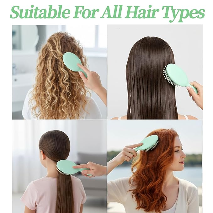 8 Pcs Green Mini Hair Brush Bulk for Bridesmaid Proposal Gifts, Mini Wet Brush Bulk for Wet & Dry Hair Stocking Stuffers for Women, Travel Brushes Teen Stocking Stuffers for Bridal Party Gifts