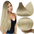 Full Shine Tape in Hair Extensions Human Hair 3 Dark Brown and 8 Fading to 613 Bleach Blonde 20 Inch 50G 20Pcs Invisible Tape in Hair Extensions Balayage Hair Extensions Tape in Ombre Hair Extensions