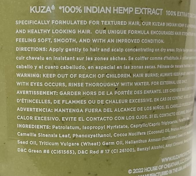 Kuza 100% Indian Hemp Hair & Scalp Treatment, 7.7oz - Improves Dry Hair and Scalp
