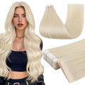 Full Shine Invisible Tape in Hair Extensions Human Hair Color 1000 White Blonde Seamless Injected Tape in Human Hair Extensions Add Length 24Inch 50Grams 20Pcs No Knots in Winter