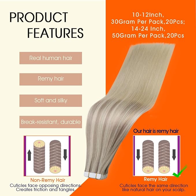 Full Shine Blonde Tape in Hair Extensions Color 18/22/60 Tape ins Extensions Human Hair 22 Inch Long Hair Extensions Real Human Hair Tape ins Seamless Human Hair Double Sided Tapes 50Gram 20Pcs