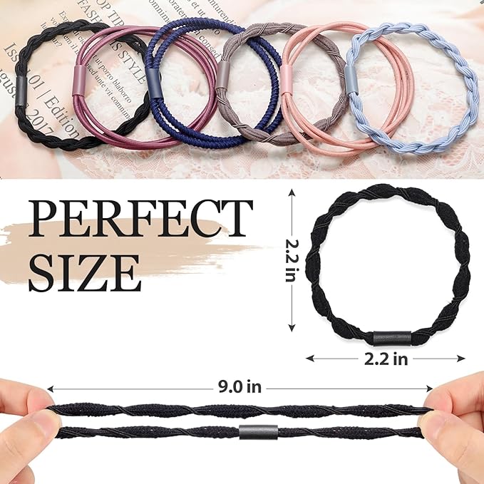 Boho Hair Ties Set, 24 Pcs Hair Tie Bracelet for Girls and Women, Soft Nylon Cotton Hair Ties, Hair Bands for Ponytails, Daily Life, Sport, Cooking, Working