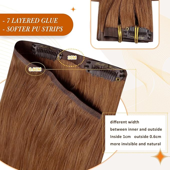 Full Shine Copper Brown Hair Extensions Copper Seamless Human Hair Clip in Extensions Auburn Brown Seamless Hair Extension Short for Women 12 Inch 95 G 8 PCS