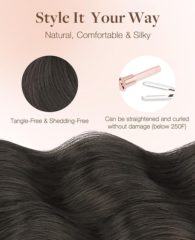 GOO GOO Invisi Edge Tape in Hair Extensions Human Hair, 1C Mocha Brown 20pcs injected with 20pcs classical tape ins, 16inch 100g, Virgin Remy Hair, Natural Look