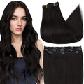 Full Shine Black Clip in Hair Extensions 16 Inch Human Hair Extensions Clip in for Women with Lace Weft Invisible Hair Add Volume Softness 3 Pcs 60 G
