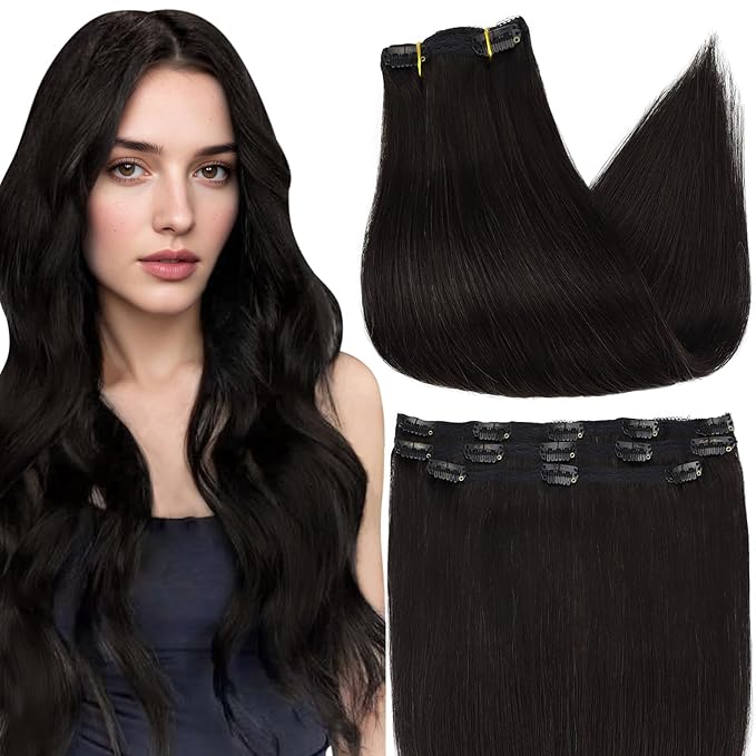 Full Shine Real Hair Clip in Extensions Human Hair 12 inch 60g 3Pcs Hair Extension Clip ins Black Remy Hair Clip ins for Women Soft Weft Ease of Use