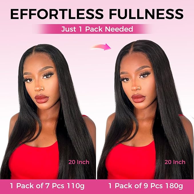 Lashey Seamless Clip in Hair Extensions Human Hair Extensions, 170g 9pcs Straight Natural Black Fuller Real Human Hair Clip in Extensions 18 Inch