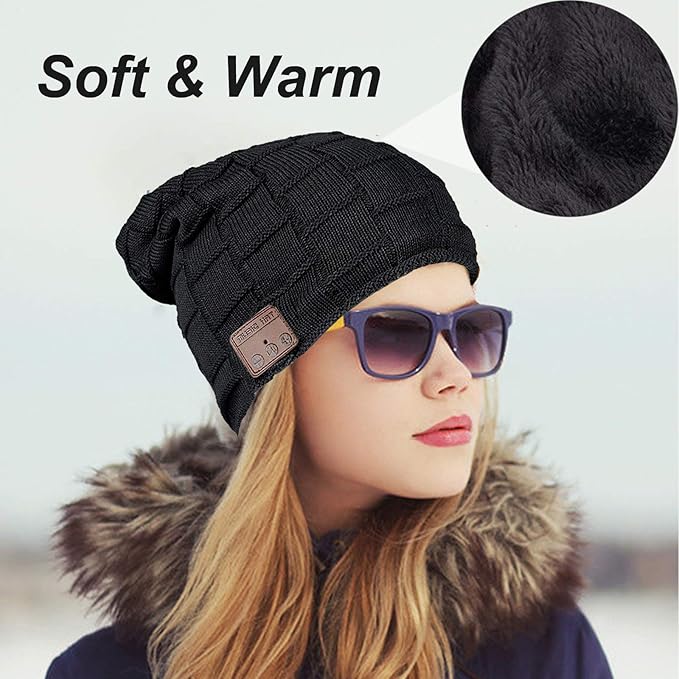 Wireless Beanie Hat for Men Women Wireless Headset Headphones Music Audio Unisex Women Boys Girls Winter Cap with Mic Stereo Speaker Handsfree Outdoor Sports Earphones