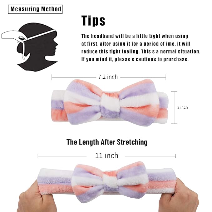 6 Pcs Spa Facial Headbands Set - Soft Fleece Headbands for Makeup, Face Washing, Skin Care, Yoga, and Shower with Bow Hair Band