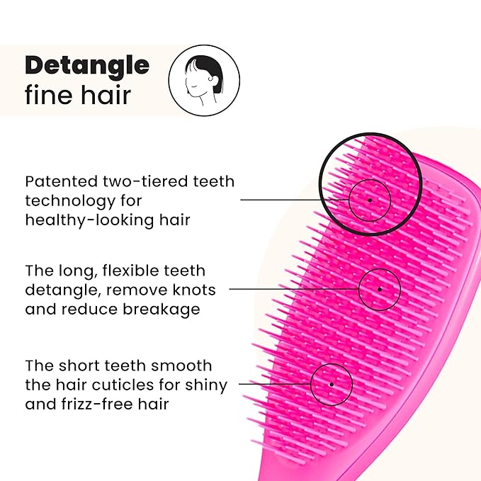 Tangle Teezer Fine & Fragile Ultimate Detangler Brush, Dry & Wet Hair Brush to Detangle & Reduce Breakage, Runway Pink