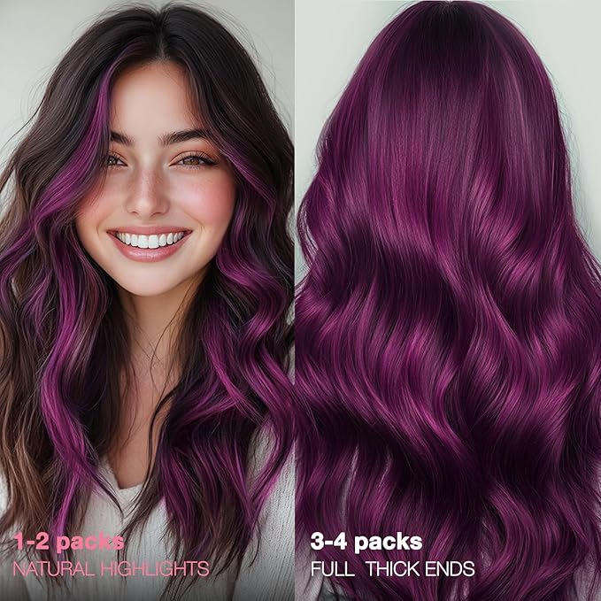 GOO GOO Tape in Hair Extensions Human Hair, Violet, 14inch 25g 10pcs, Colored Tape ins Human Hair Extensions, Silky&Soft Invisible Tape Ins, Hair Highlighted for Party