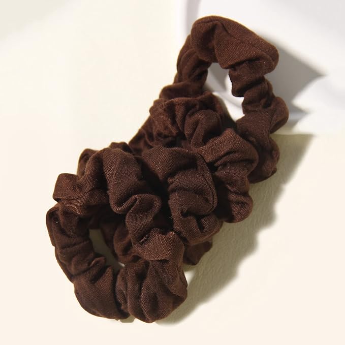 Cotton Hair Scrunchies Single Jersey Solid Color Ponytail Holders Elastic Hair Ties for Women Accessories (Coffee)