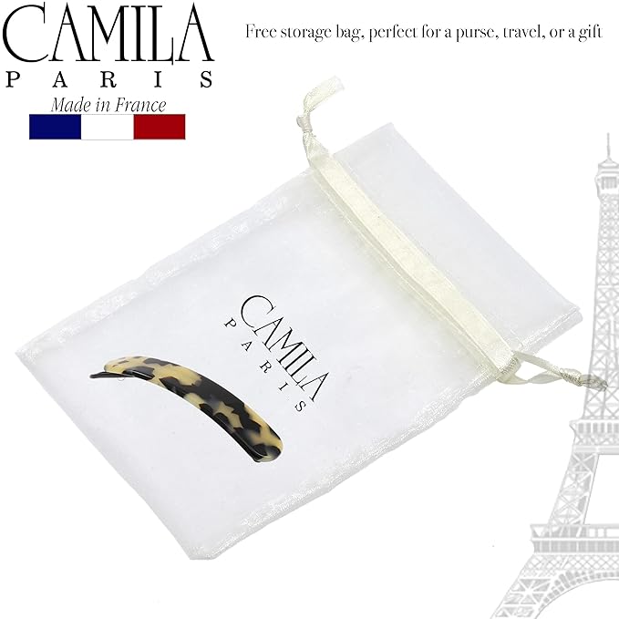 Camila Paris CP3360 French Hair Barrette Clip for Girls, Handmade, White Tokyo, Metal-Free Closure Strong Hold Grip Hair Clips for Women, No Slip Durable Styling Girls Hair Accessories, Made in France