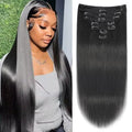 EasiContour Clip in Hair Extensions Real Human Hair Clip ins For Women 100% Unprocessed Brazilian Virgin Hair Straight Clip on Hair Extensions 8pcs With 18 Clips 120g(12inch,#1B)