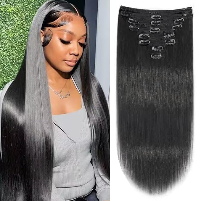 18 Inch Clip in Hair Extensions Real Human Hair Clip ins For Women 120 Gram Double Weft Brazilian Virgin Hair EasiContour Clip on Hair Extensions 8pcs (18inch,#1B)