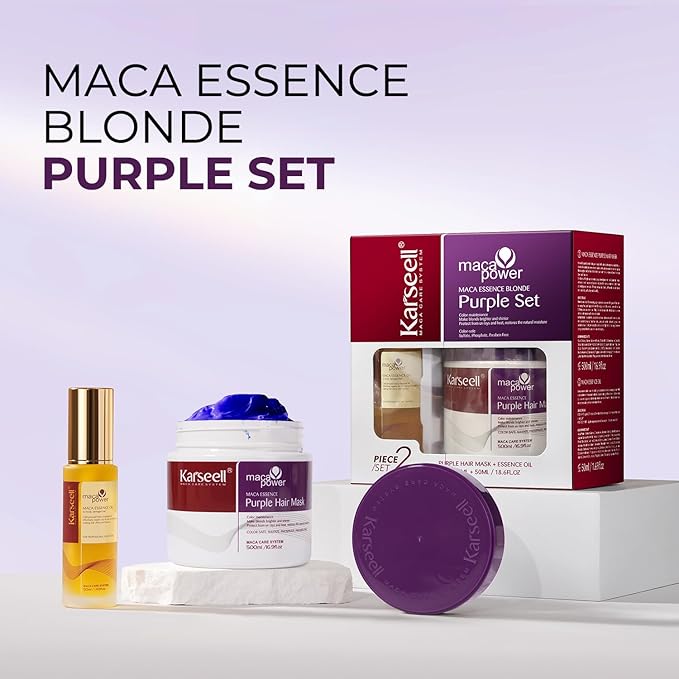 Karseell Purple Hair Mask with Argan Oil for Blonde Silver Gray Hair, Brass Neutralizing Treatment 16.9 fl oz + 1.69 fl oz