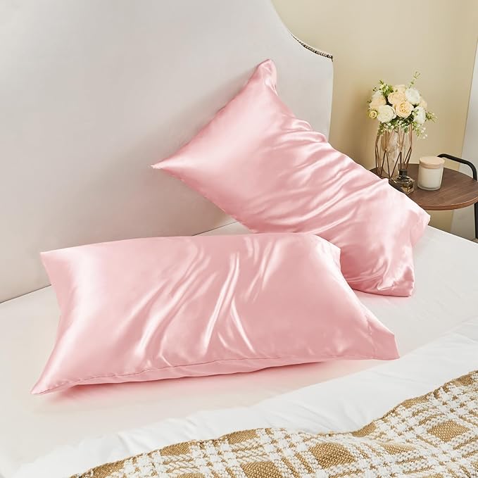 BEDELITE Satin Pillowcase for Hair and Skin, Super Soft Similar to Silk Pillow Cases 4 Pack with Envelope Closure, Cooling Pillowcases for Women Men (20"x26" Standard Size, Pink)