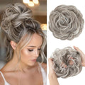 CJL HAIR Large Messy Bun Hair Piece Wavy Curly Scrunchies Synthetic Chignon Ponytail Hair Extensions Thick Updo Hairpieces for Women Polar Silver