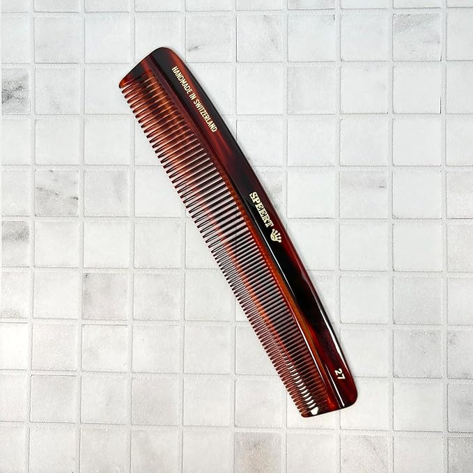 #27 Handmade Wide Narrow Tooth Comb Tortoise Havana Acetate Thick Coarse Curly Thin Fine Straight Hair Detangling Parting Grooming Teasing Hair Styling Hairdresser Barber Hairdressing Wet Dry