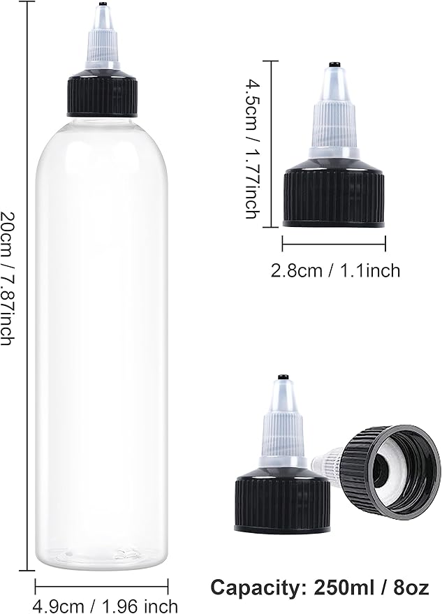 6 Pcs 8oz Plastic Squeeze Bottles with Twist Top Cap, 250ml Clear Dispensing Bottles, Empty Squirt Bottle for Liquids, Sauces, Arts, Crafts, Travel