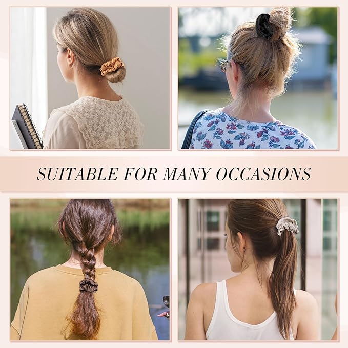 4 Pack Mulberry Silk Scrunchies, Brown Silk Hair Ties for Hair Sleep No Damag Satin Scrunchies Valentines Day Gifts for Wife