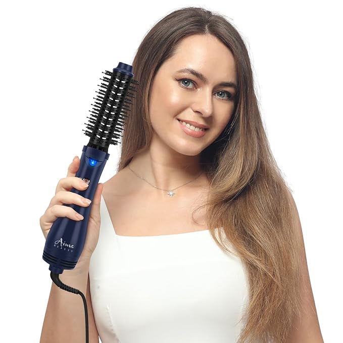 Hair Dryer Brush, Aima Beauty 4-in-1 Upgrade Hot Air Straightener Curler Function for Women, Hair Styling Tools, Prussian Blue-Round