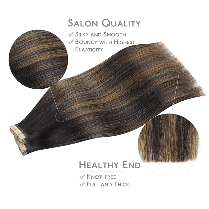 WENNALIFE Tape in Hair Extensions Human Hair, 40pcs 100g 14 inch Balayage Natural Black to Chestnut Brown Hair Extensions Real Human Hair Straight Tape in Extensions Invisible Human Hair Extensions