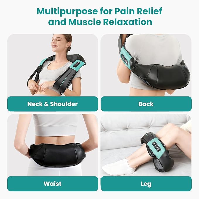 Nekteck Shiatsu Neck and Back Massager with Soothing Heat, Electric Deep Tissue 3D Kneading Massage Pillow for Shoulder Leg Full Body Muscle Pain Relief, Car Office and Home Use