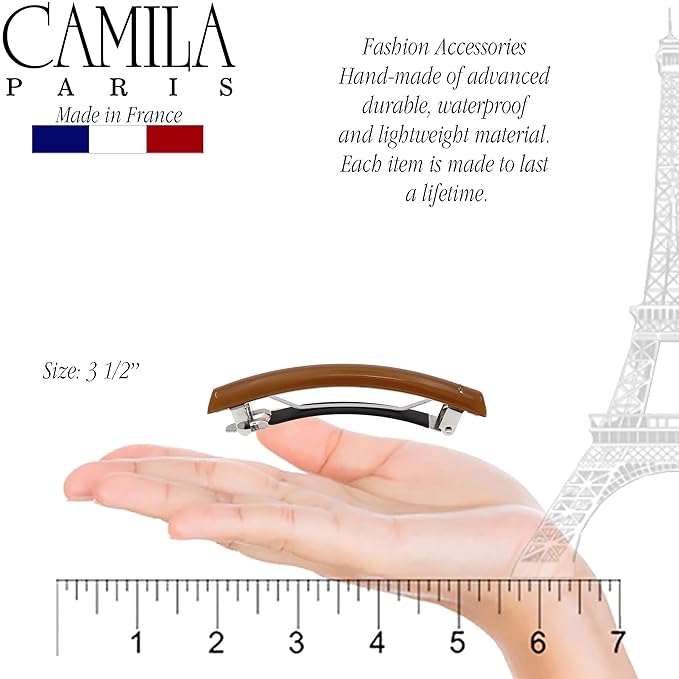 Camila Paris CP3449 French Hair Barrette Clip for Girls Caramel, Rubberized Metal Clasp Strong Hold Grip Hair Clips for Women, No Slip Durable and Styling Girls Hair Accessories, Made in France