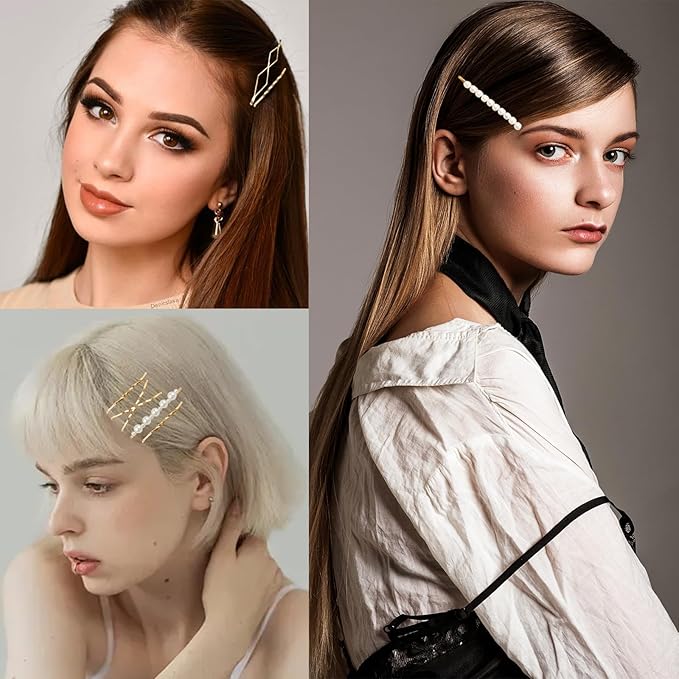 18 PCS Metal Gold Geometric Elegant Hair Barrette Set Hair Styling Fancy Pins Women Girls Preppy Pearls Hair Clips Bridal Minimalist Bobby Pins Dainty Hair Accessories