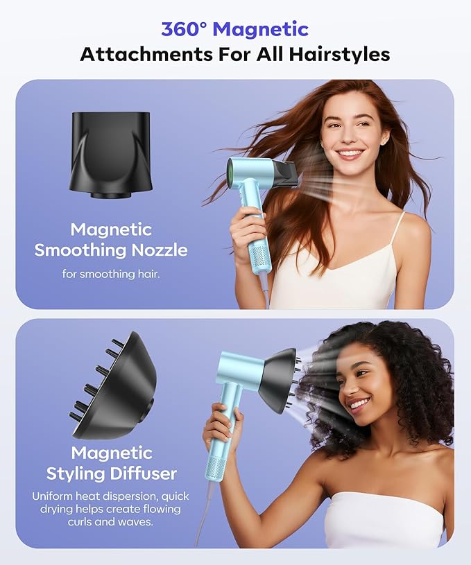 Cosy Companions Hair Dryer, 130000 RPM High Speed Blow Dryer for Fast Drying, 300 Million Negative Ions, Heat-Control & Lightweight, Blue