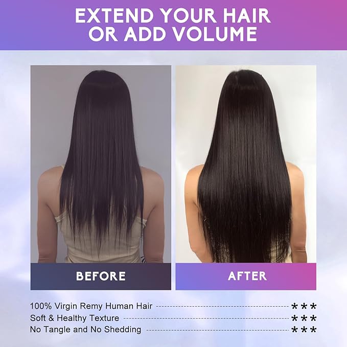 Dark Brown Clip in Hair Extensions Real Human Hair Invisible Seamless Remy Human Hair Clip in Extensions for Women 14Inch 75g, 8pcs Per Set with Double Weft