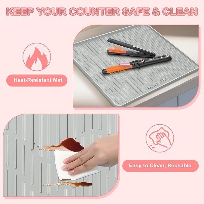 Lorvain Oversize Silicone Heat Resistant Mat for Hair Tools, Large Silicone Mat for Curling Iron, Flat Iron, Hot Tools Holder, Portable Hair Straightener Pad Cover for Travel Vanity Salon(24" x 24”)