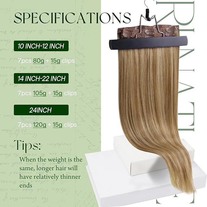 RUNATURE Clip in Hair Extensions Human Hair, 10 Inch Short Hair Extensions Real Human Hair Clip Ins, Thick Full Head Remy Hair 80g 7pcs #10P16 Dark Blonde Highlight Caramel Blonde