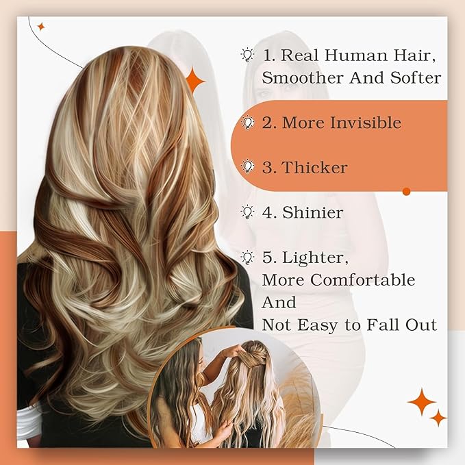 Full Shine Human Hair Extensions Tape in Color 330P800 Highlight Blonde Tape in Hair Extensions Human Hair 20 Inch Seamless Human Hair Tape ins Extensions 50 Gram 20Pcs Remy Extensions Add Length