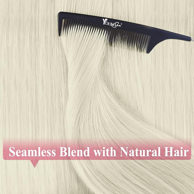 YoungSee Blonde Tape in Hair Extensions Human Hair Tape in Extensions Platinum Blonde Hair Extension Tape-in Blonde 14 Inch 50g Tape-in Extension Remy Human Hair 20pcs Glue in Extension for Wedding