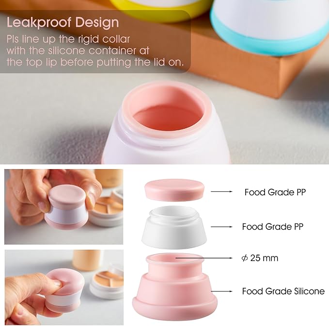 INSFIT Travel Containers for Toiletries, TSA Approved Silicone Cream Jars with Lids, BPA Free Travel Size Toiletries Leakproof Cruise Essentials for Cosmetic Cream Lotion