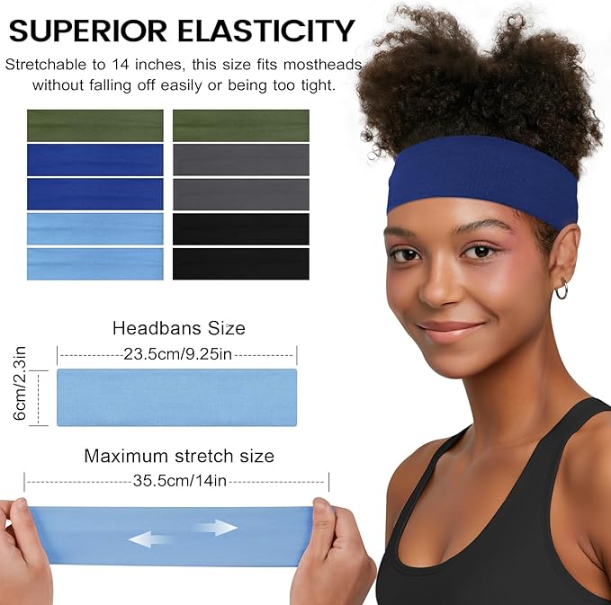 10 PCS Headbands for Women - Fashion Non Slip Cotton Headbands for Women and Men Perfect for Sports and Outdoor Activities in Summer,Including Running, Yoga, Cycling, Gym Workouts