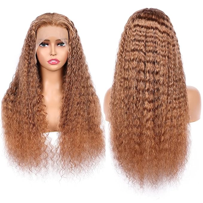 Brown Deep Curly Wave Human Hair Lace Front Wigs with Baby Hair for Black Women Pre Plucked 180% Density Brazilian Virgin Hair HD Transparent Lace Frontal Wig 14 Inch