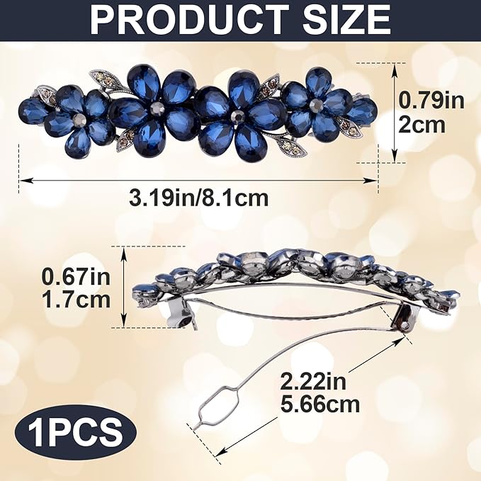 Joez Wonderful Rhinestone Hair Clips, Bridal Hair Accessories for Women, Sparkly Crystal Hair Pins, Fancy Hair Barrettes for Wedding, Bride, Long Hair (Blue Flower, 1 Pcs)