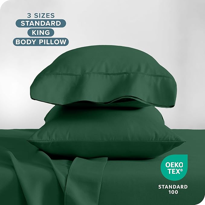 Bare Home Microfiber Pillow Cases - Standard/Queen Size Set of 2 - Cooling Pillowcases - Double Brushed - Forest Green Pillowcases 2 Pack - Easy Care (Standard Pillowcase Set of 2, Forest Green)