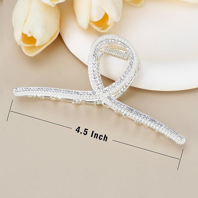 Metal Hair Claw Clips Big Diamond and Pearl Hair Claw Clamps 4.5" Big Butterfly Claw for Women and Girls Hair Accessories for Long Thick/Thin Hair 1 Pcs（Diamond&Pearl）