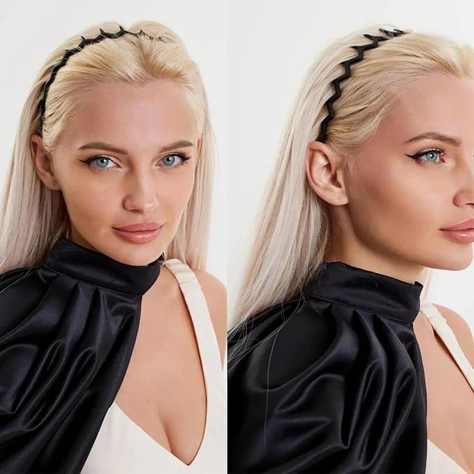 6 PCS Zig Zag Headbands Plastic Wavy Hair Head Band Comb with Teeth Hoop Accessories for Women Men Girls, Classic Black&Retro Leopard