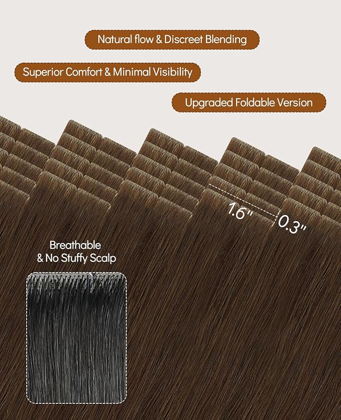 VINBAO Invisi Edge Tape in Hair Extensions Human Hair, 18in 50g 20pcs Chocolate Brown Injected Tape in Extensions Seamless Natural De Cabello Humano Thick Ends 18inch #4