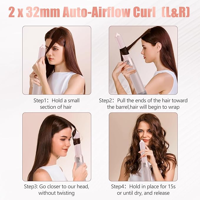 5 in 1 Blow Dryer Brush, Negative Ion Hair Dryer Brush Set Hot Air Brush Auto Air Styler Curling Wrap Air Curler, Detachable Hair Styling Tools for Curling Volumizing Straightening, 3 Temp