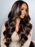 YIROO V Part Wig Human Hair Highlight Chestnut Brown Ombre Body Wave Human Hair Wig No Leave Out 12A Glueless Upgrade U Part Wigs Clip in Half Wig No Glue No Sew Beginner Friendly 150% Density 16inch